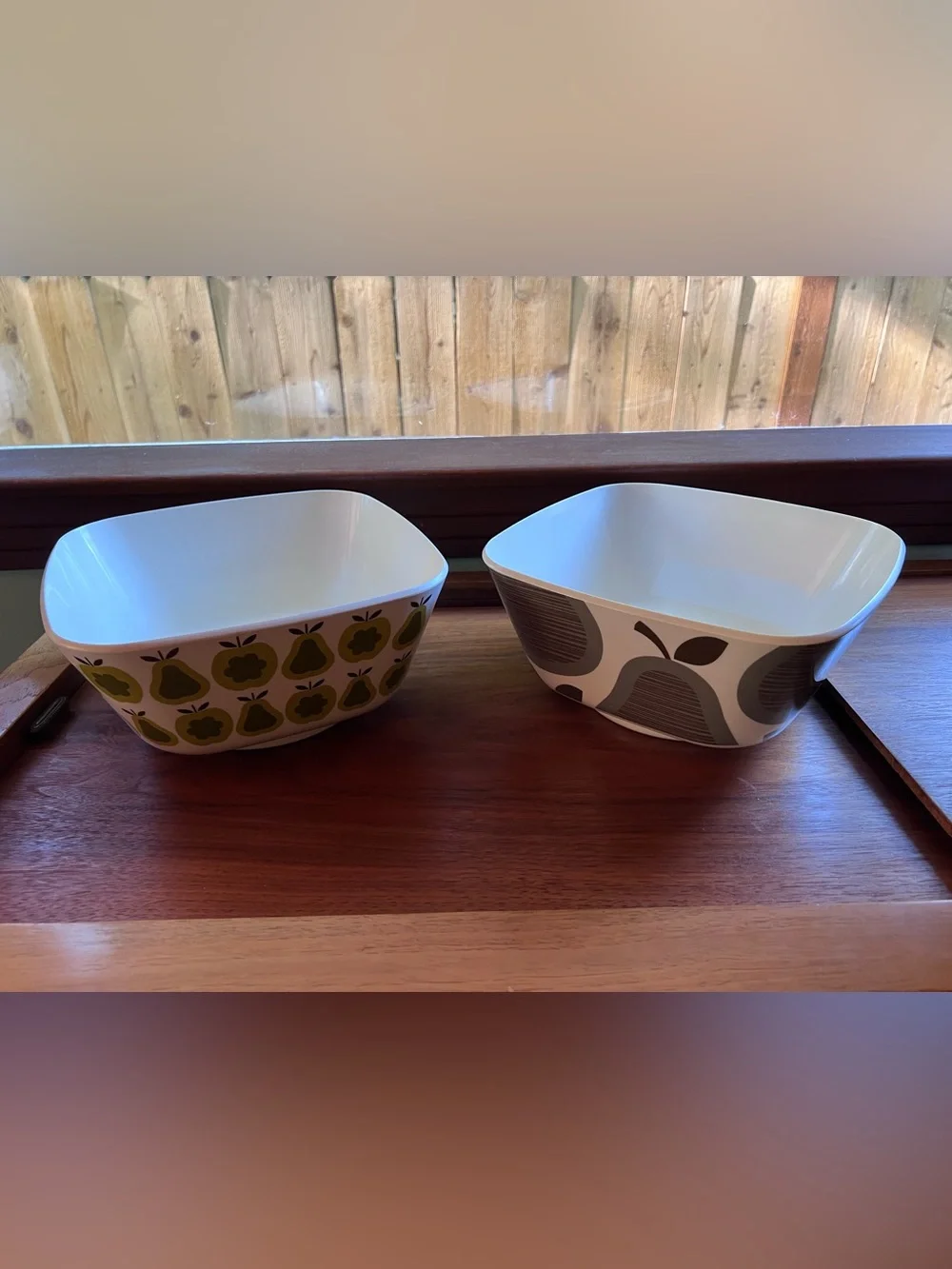 Pair of Orla Kiely for Target Melamine Bowls with Pear and Apple Pear Patters.